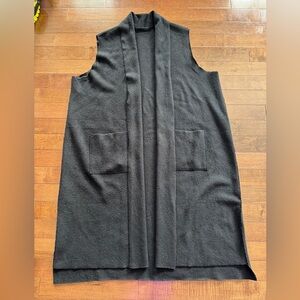 Eileen Fisher Open Front Sleeveless Cardigan Vest Wool Black